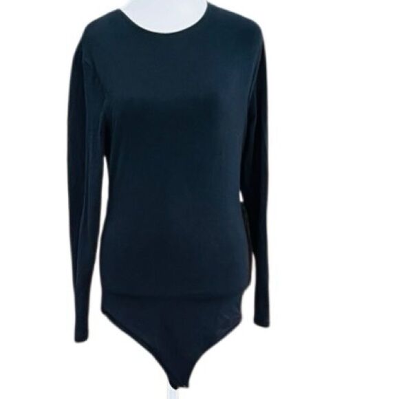 Abercrombie & Fitch Soft A & F Collection black long sleeved thong bodysuit sz L - Picture 1 of 5